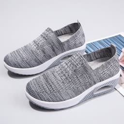 image-Mesh Women's Sports Shoes - Beige Flat Heel