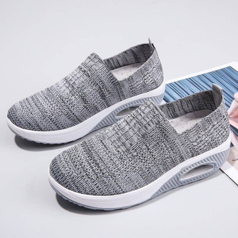 image-Mesh Women's Sports Shoes - Beige Flat Heel
