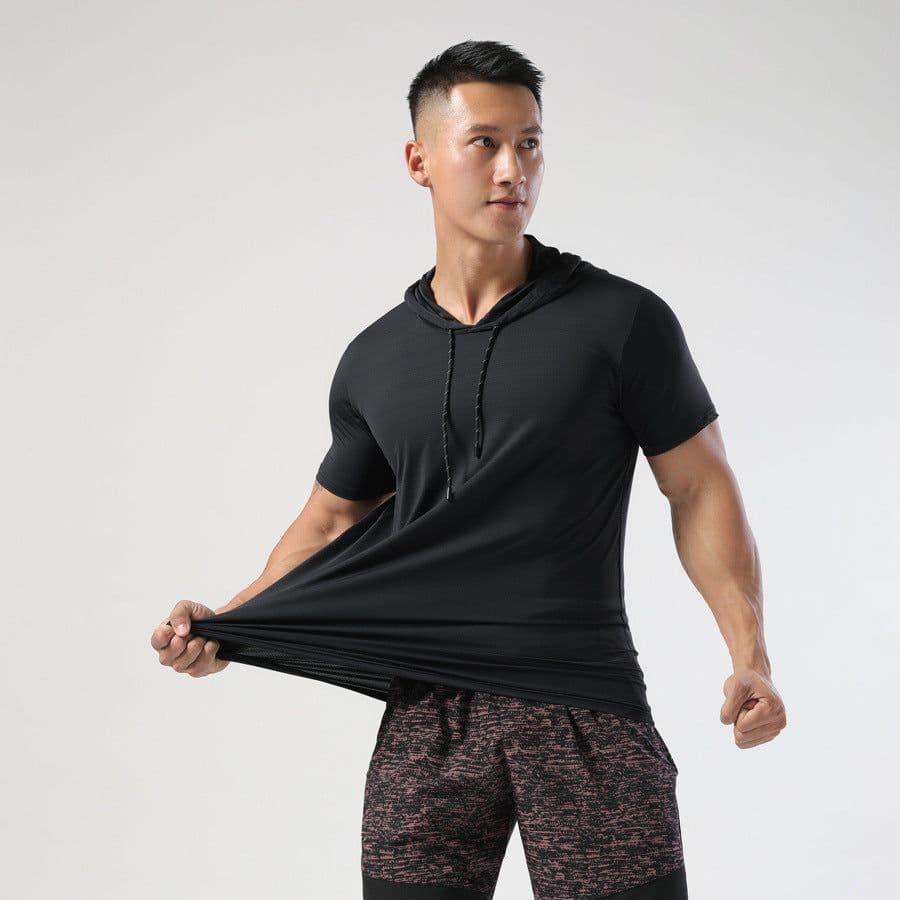 image-Sports Hooded T-Shirt Men Quick-Dry Running