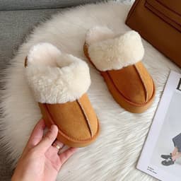 image-Size 42 snow boots, fur integrated fur slippers for women, 2023 new style Baotou flat-soled half-slip thick-soled cotton shoes