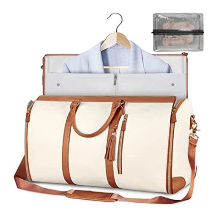 image-Spot Travel Duffle Bag - Off White PU Leather Large