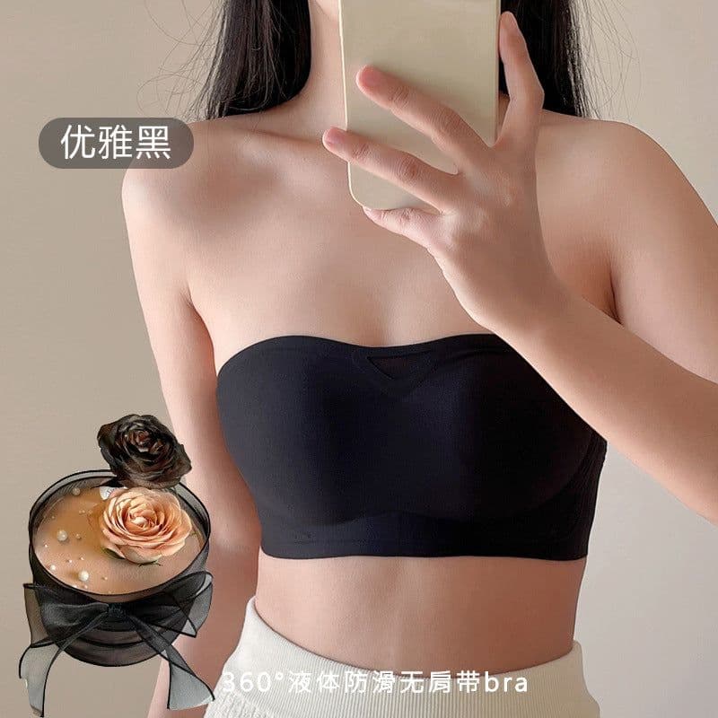 image-Strapless Bra Women Seamless Non-Slip Black S