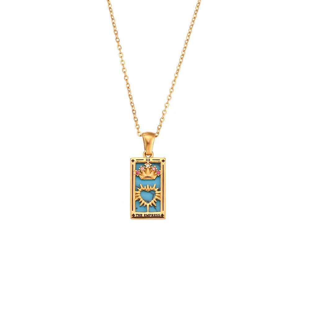 image-Ding Ran 18K Gold-Plated Zircon Tarot Necklace - Fashion Geometry 41cm-50cm