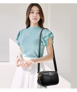 image-Women's 2022 Messenger PU Shoulder Bag - Blue with Compartments