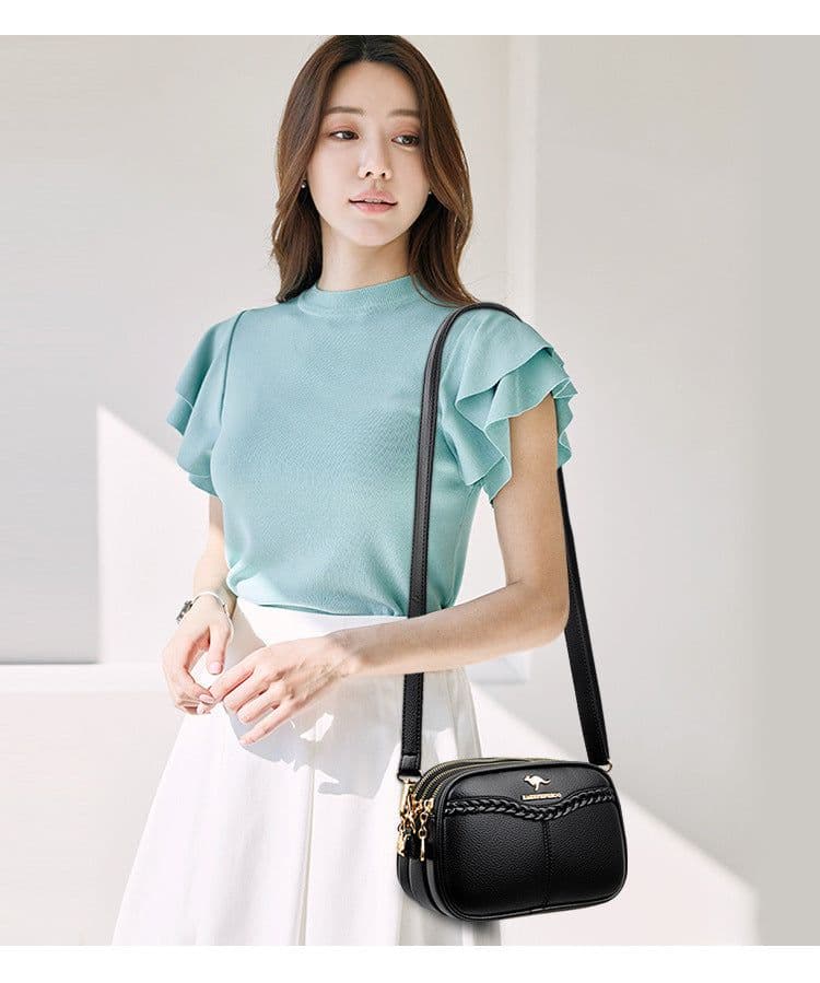 image-Women's 2022 Messenger PU Shoulder Bag - Blue with Compartments