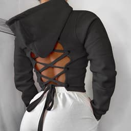 image-Trendy 2020 Hooded Long-Sleeved Women's Sweater - Black, L