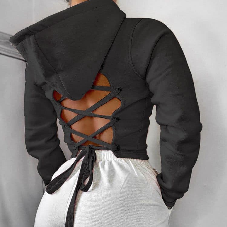 image-Trendy 2020 Hooded Long-Sleeved Women's Sweater - Black, L