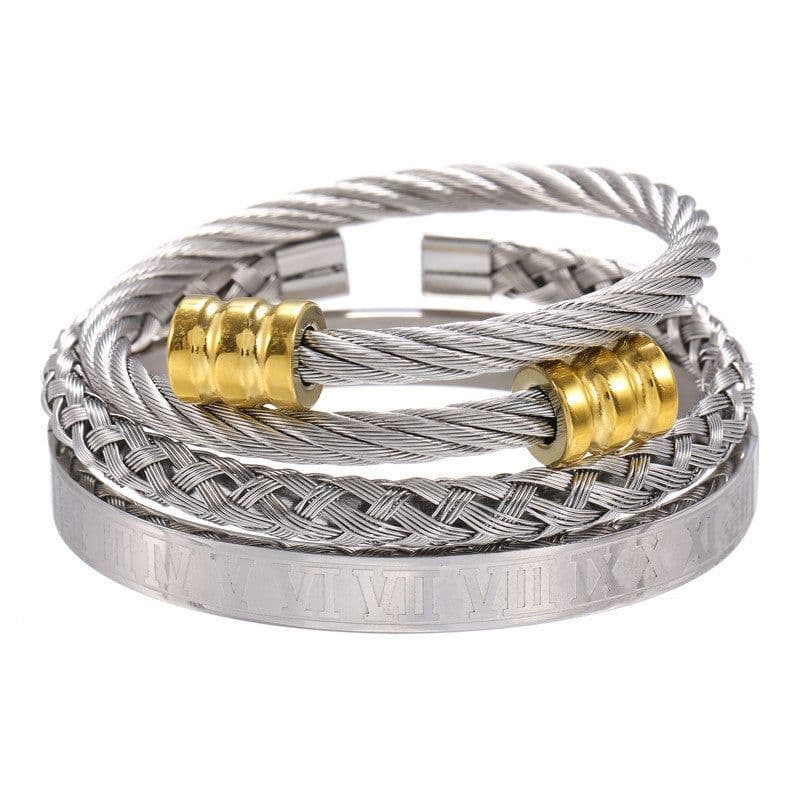 image-Stainless Steel Geometric Bracelet Men - Retro