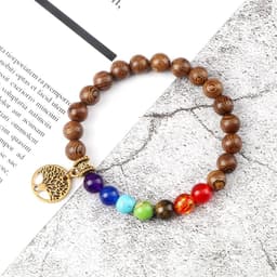 image-European and American cross-border foreign trade creative 8mm bead bracelet Volcanic lava hand string wooden beads alloy tree of life pendant