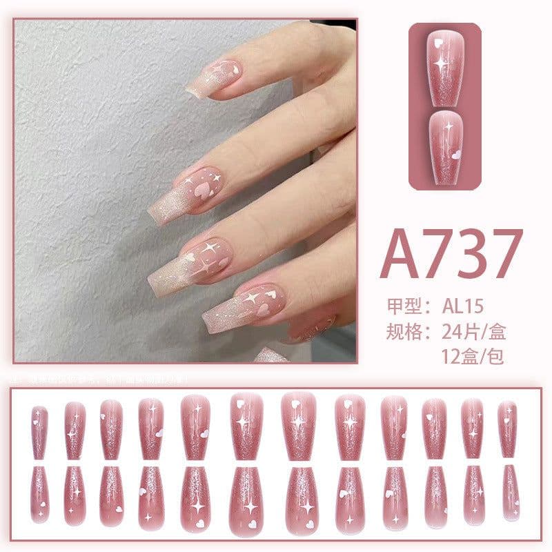 image-Fresh French flowers, cute ins wind, ice and transparent stars, long style, short style, white, high-end manicure and wearable nails