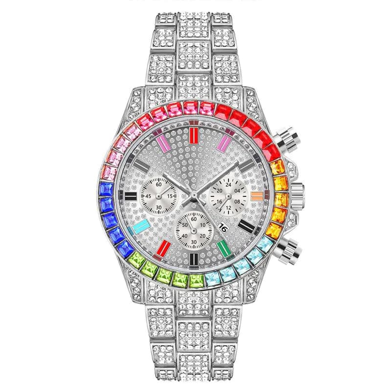 image-Mens Diamond Calendar Watch Three Eye Full Diamond