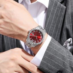 image-Hiphop watch European and American hot style men's steel belt hip-hop Roman scale diamond calendar men's quartz watch