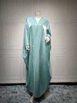 image-Polyester Bright Satin Robe - Dark Pink Long Sleeve