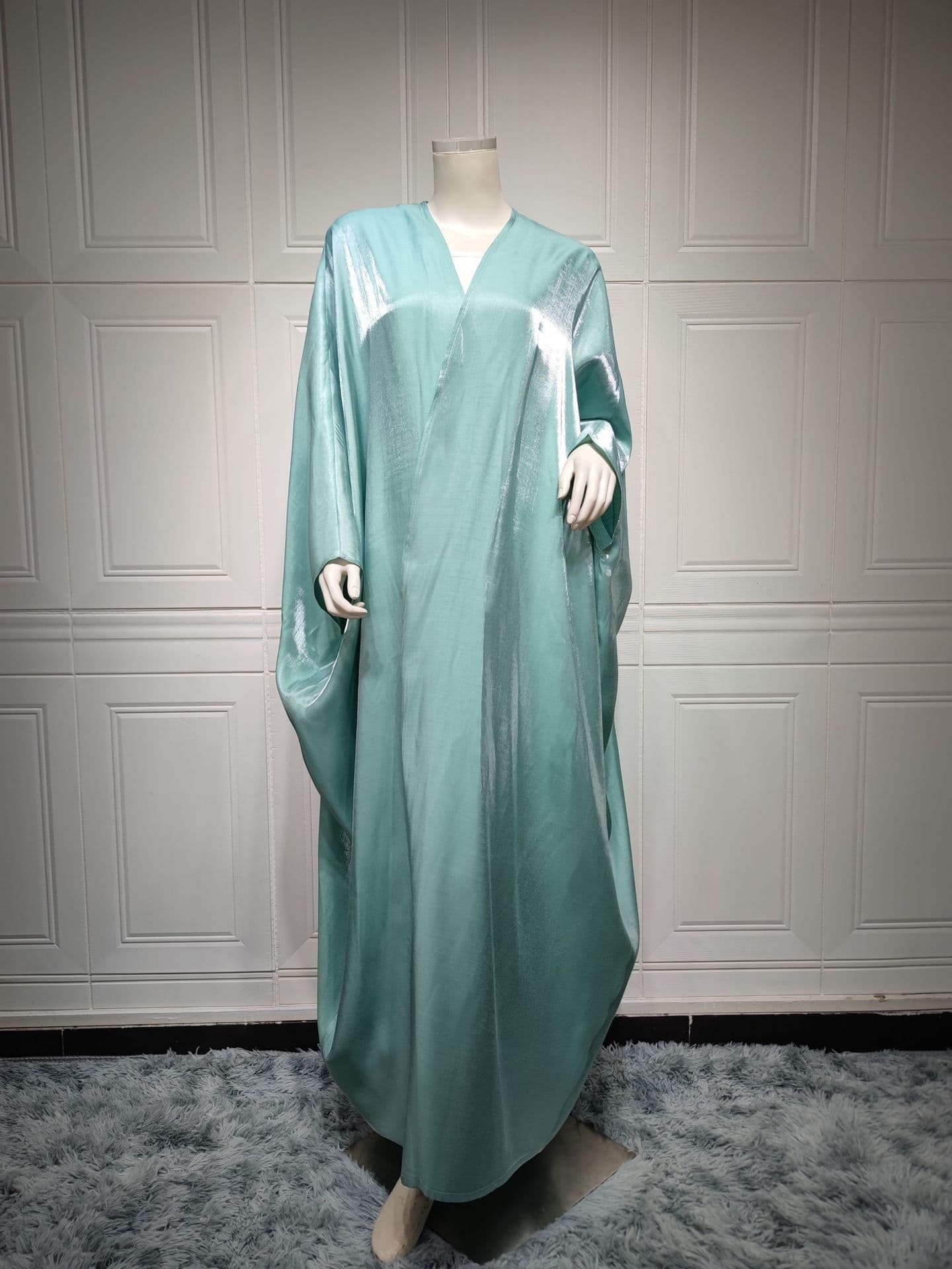image-Polyester Bright Satin Robe - Dark Pink Long Sleeve