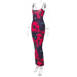 image-Women's U-Neck Printed Dress - Slim Fit Suspender