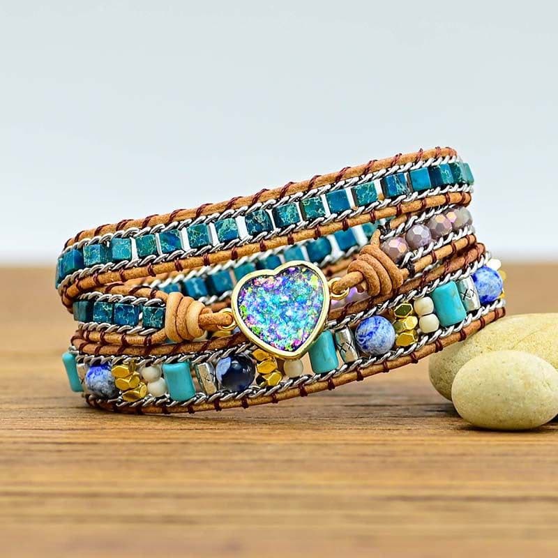 image-Foreign Trade Love Color Blue Opal Cowhide Bracelet