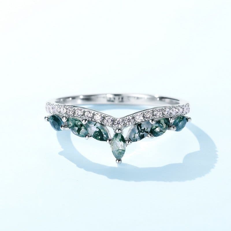 image-Wilson S925 Silver Green Moss Agate Ring Size 8