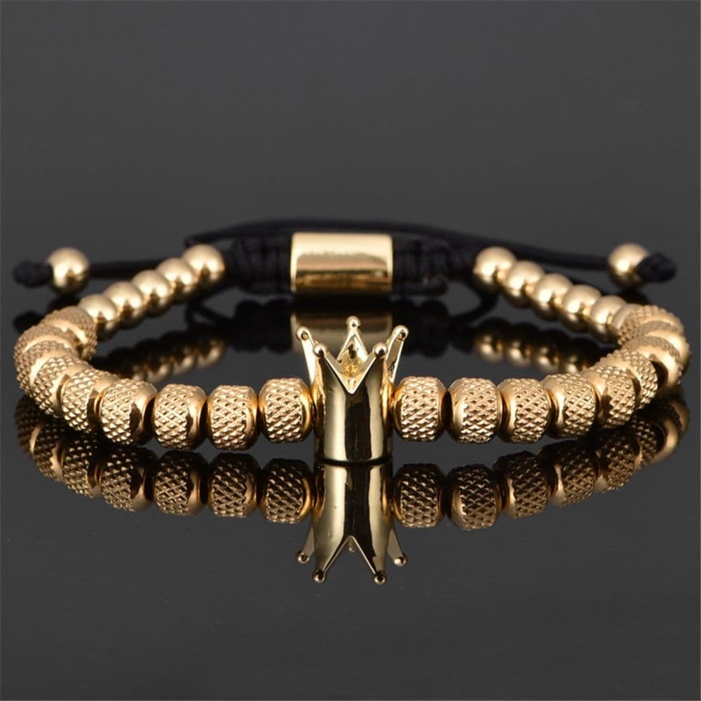 image-Cross-border Hot Sale Glossy Crown Bracelet Set Pineapple Beads Roman Numerals Twist Bracelet Set