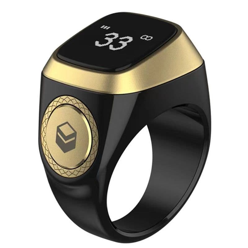 image-Smart Bluetooth Ring - Iqibla Zikr Tasbeeh, 0-9999 Count, 22mm Black/Gray