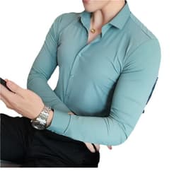 image-Men's Long Sleeve Shirt - Dark Gray Cotton Slim Fit