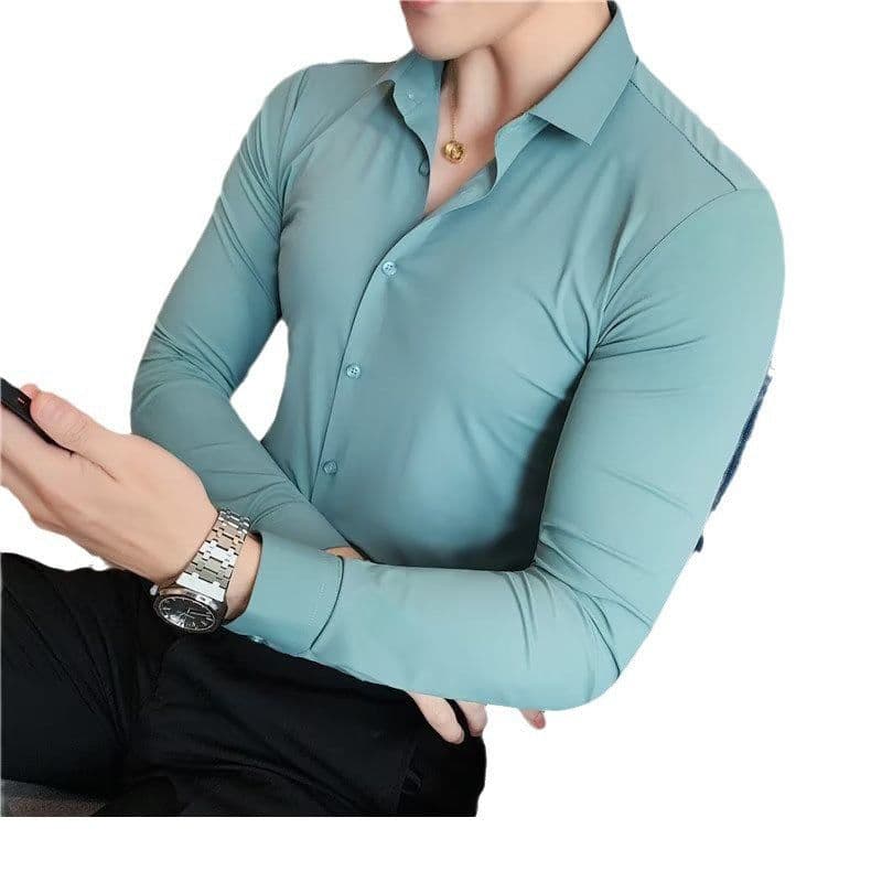 image-Men's Long Sleeve Shirt - Dark Gray Cotton Slim Fit