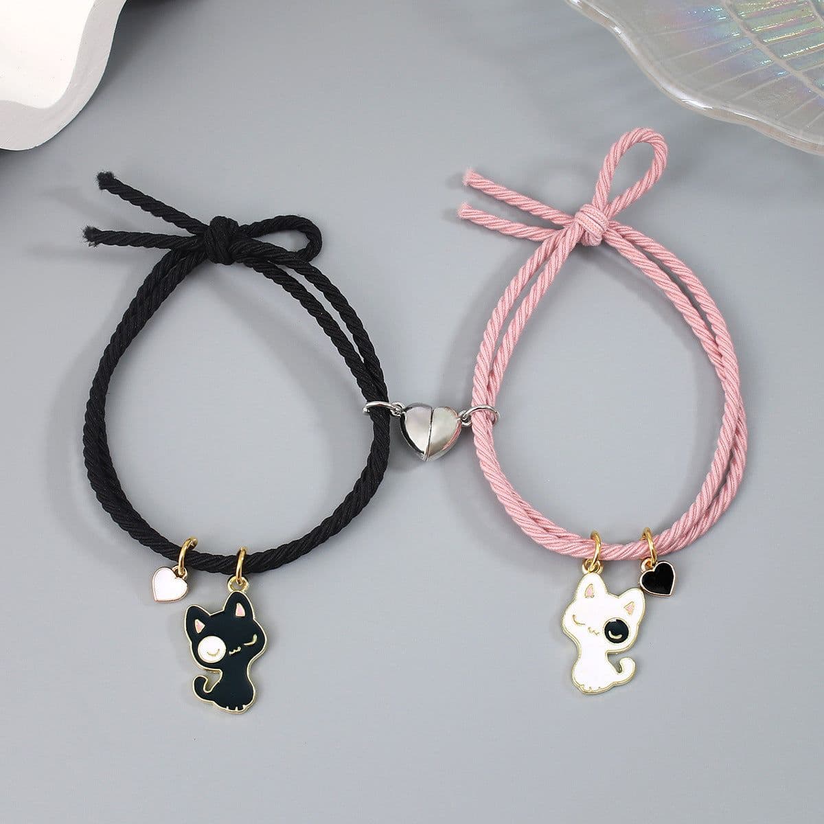 image-Bee Magnetic Couple Bracelet Set - Adjustable Love Heart