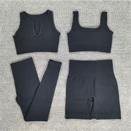 image-2021 Yoga Suit - Brown Four-Piece Set, Short Sleeve, Leggings, Size S