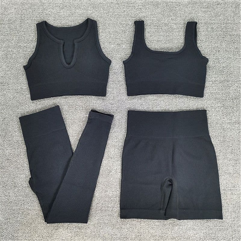 image-2021 Yoga Suit - Brown Four-Piece Set, Short Sleeve, Leggings, Size S