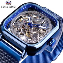 image-Forsining gold hollow watch men's fully automatic mechanical watch luminous mesh belt watch a generation