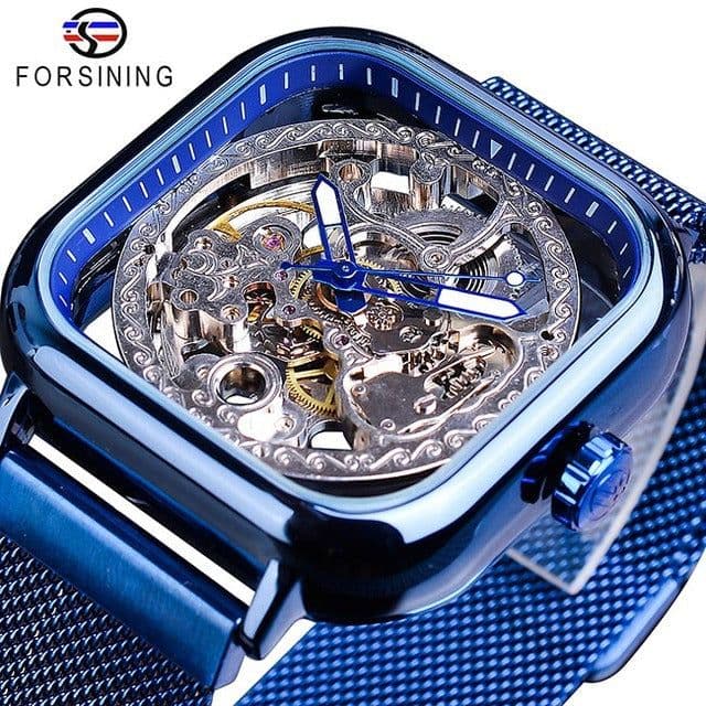 image-Forsining gold hollow watch men's fully automatic mechanical watch luminous mesh belt watch a generation