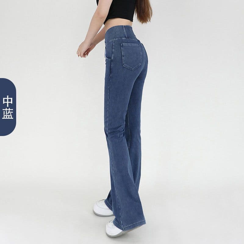 image-Chevalier High-Waist Denim Yoga Pants - Light Blue XXL