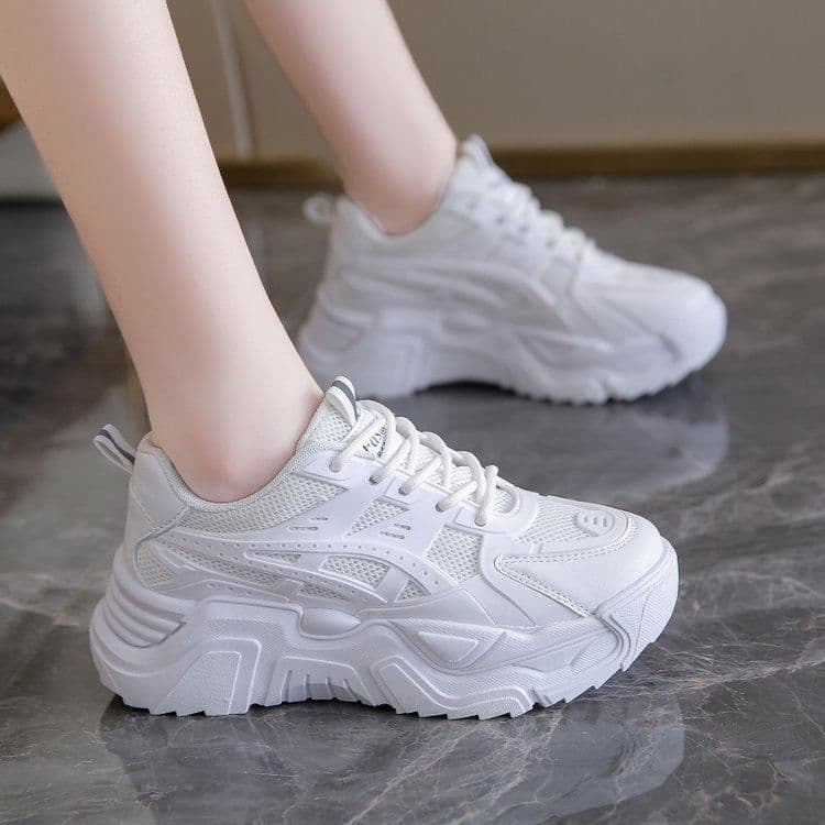 image-Trendy Lightweight Breathable Dad Shoes - Beige, Women's Sports Running Lace-Up