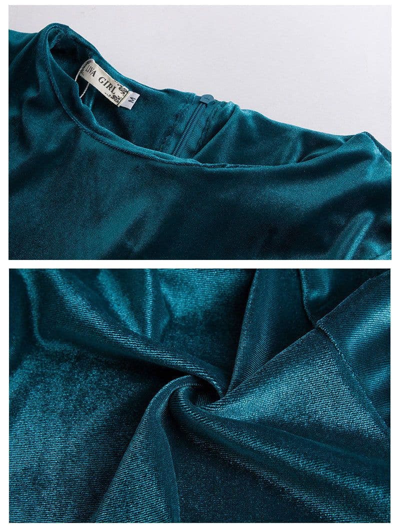 image-Livagirl Korean Velvet Dress - Green XXXL Long Sleeve