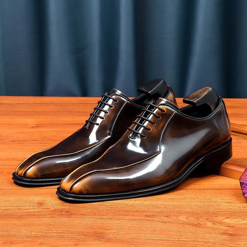 image-Douyin Explosive Business Leather Shoes Men's Genuine Leather Polaris Glossy Pointed Toe Oxford Shoes Lace-up Formal Men's Shoes Wholesale