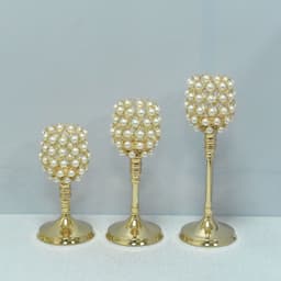 image-Gold Metal Candlestick Holder - Pearl Electroplated