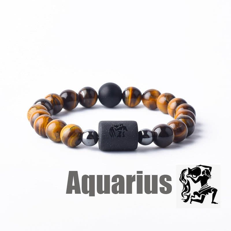 image-Tiger Eye Stone Zodiac Bracelet - Natural Stone Beaded