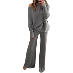 image-Women's Knitted Suit Khaki One-Shoulder Long Sleeve XXXL