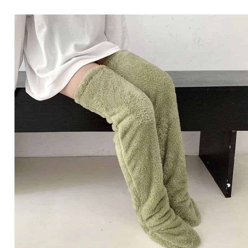 image-Women's Teddy Bear Floor Socks - Light Grey Knee High