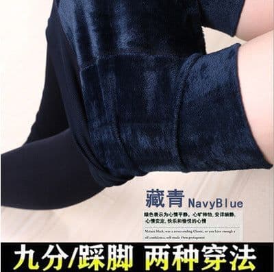 image-Winter High Waist Velvet Padded Leggings Women Black