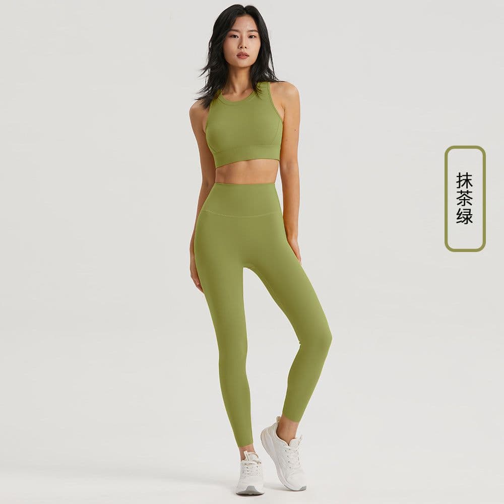 image-Yoga Clothing Set - Matcha Green Fitness Bra Pants