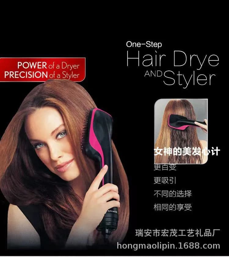 image-Heated Hair Comb Straightener - Pink/Black ABS