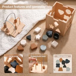 image-Tenry Wooden Geometric Shape Sorter Box - Ages 3-6