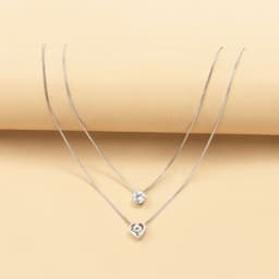 image-Cross-border hot-selling double-layer diamond-encrusted love drop pendant necklace women's multi-layer collarbone chain necklace jewelry wholesale