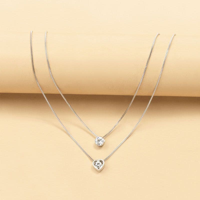 image-Cross-border hot-selling double-layer diamond-encrusted love drop pendant necklace women's multi-layer collarbone chain necklace jewelry wholesale