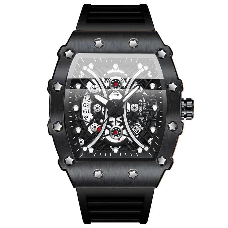 image-Binbang Quartz Men's Silicone Luminous Sports Watch 42mm Waterproof Red