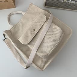 image-Canvas Khaki Corduroy Shoulder Bag - Vintage Square