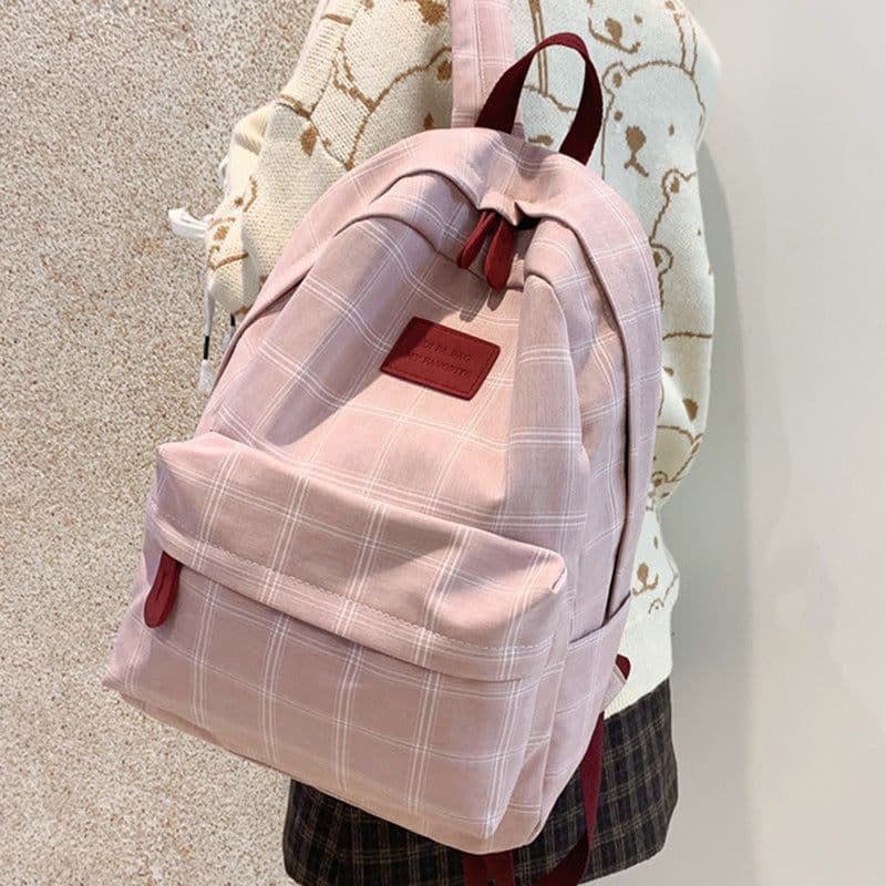 image-2021 autumn plaid rucksack female high school students junior high school students backpack college students simple and cute school bag
