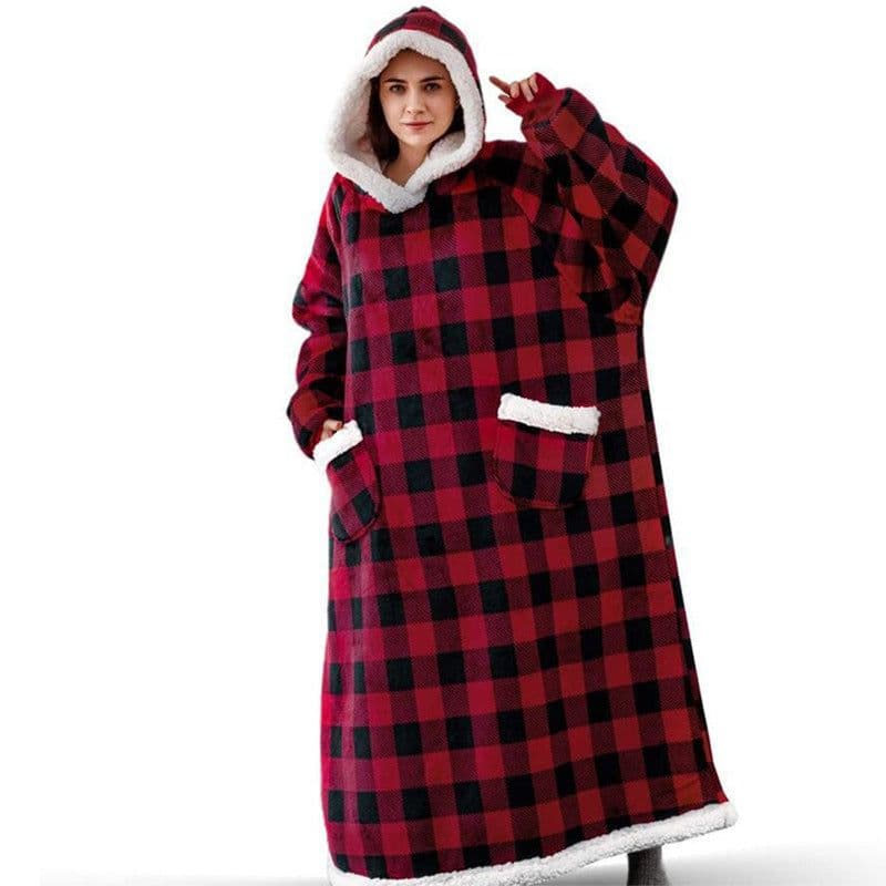 image-Winter blanket extra long vertical pocket fleece lazy blanket flannel lambswool TV TV blanket bathrobe