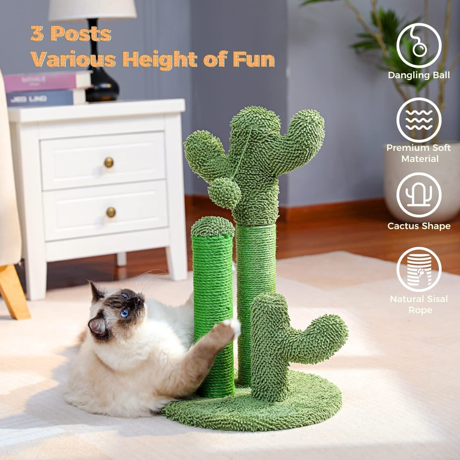 image-Cat Climbing Frame Saguaro Cactus Plant Indoor Toy - Green Wooden