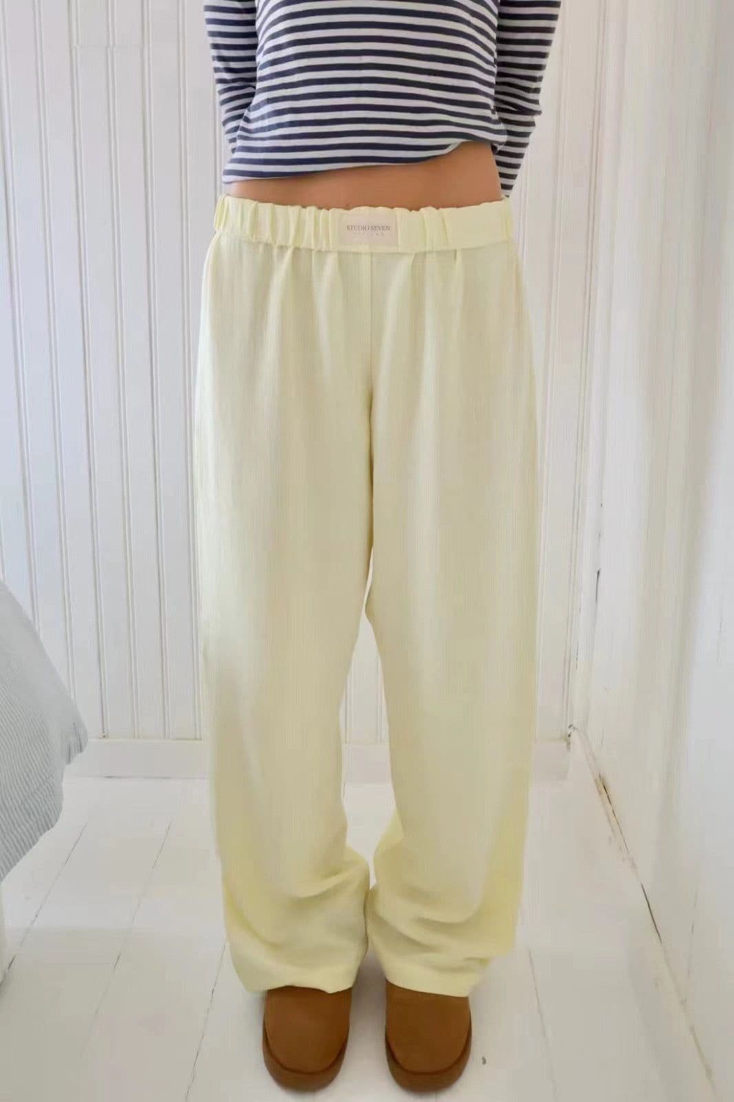 image-Women's Cotton Wide Leg Trousers - Sky Blue Elastic Waist